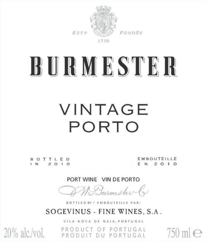 Burmester Vintage Port 2012 Front Label