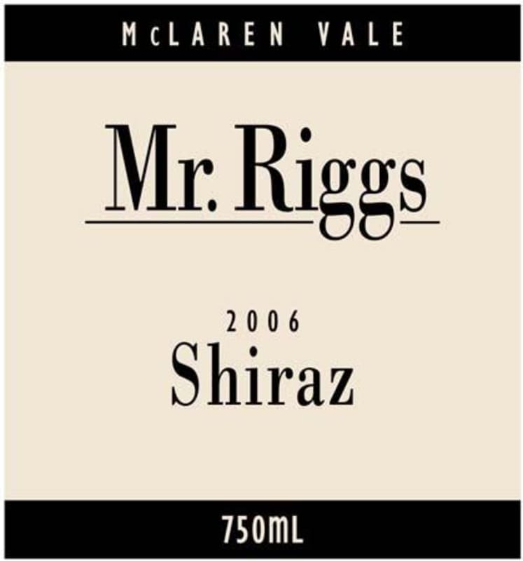 Mr. Riggs Shiraz 2006 Front Label