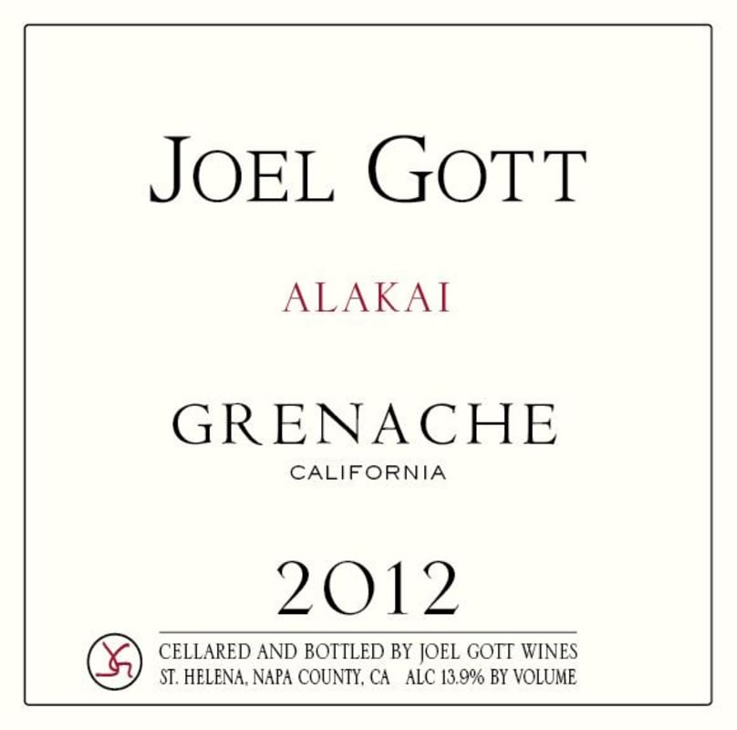 Joel Gott Alakai Grenache 2012 Front Label