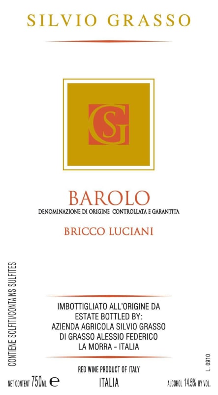 Silvio Grasso Barolo Bricco Luciani 2010 Front Label