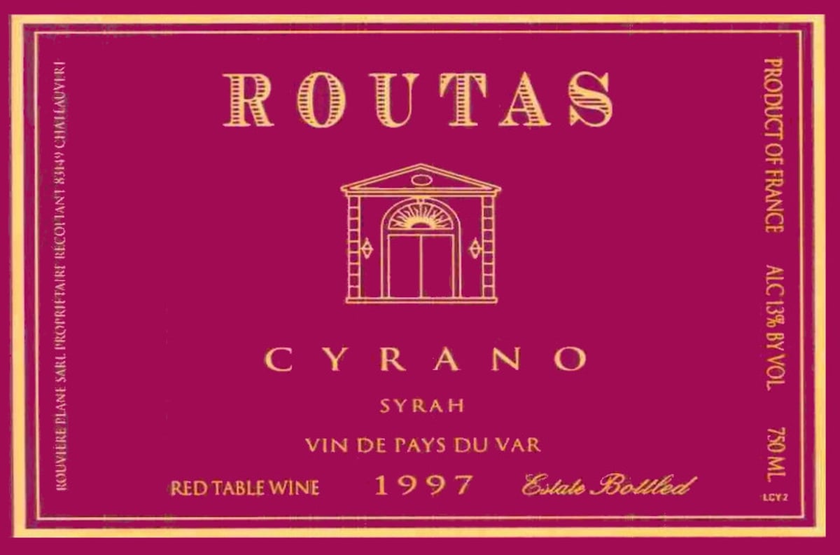 Chateau Routas Cyrano Syrah 1997 Front Label