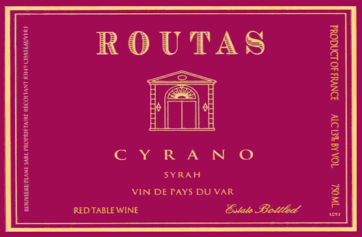 Chateau Routas Cyrano Syrah 2001 Front Label