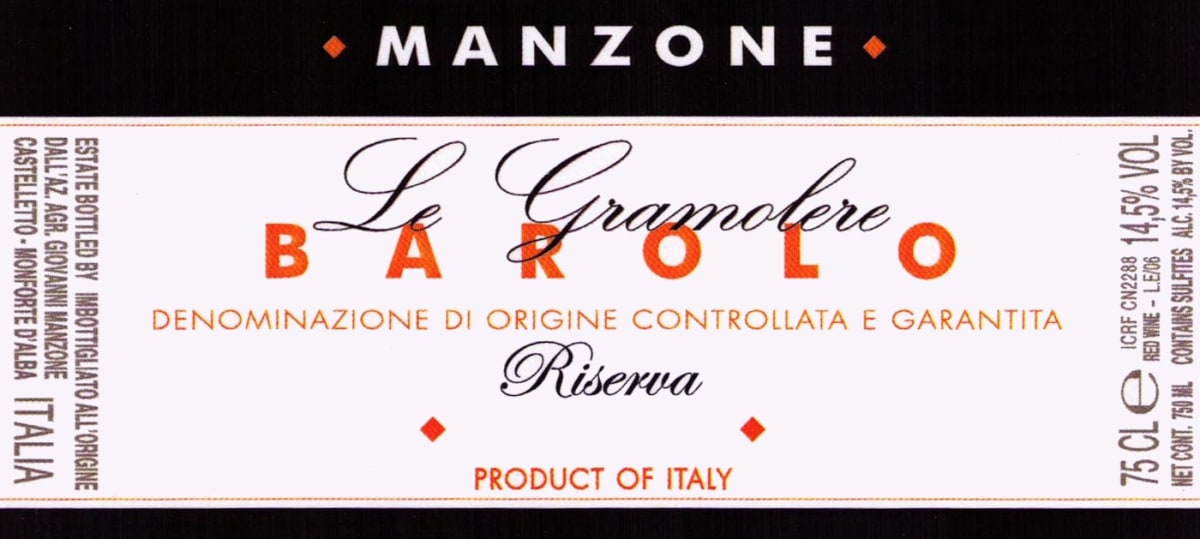 Manzone Barolo Riserva Le Gramolere 2004 Front Label
