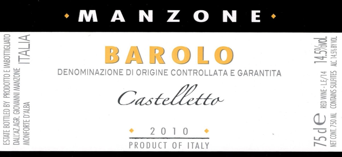 Manzone Barolo Castelletto 2010 Front Label