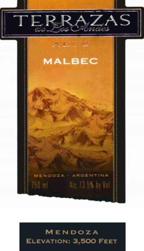 Terrazas de los Andes Alto Malbec 2011 Front Label