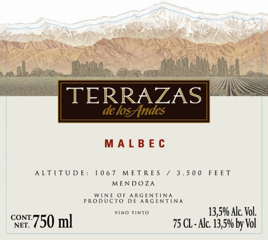 Terrazas de los Andes Malbec 2015 Front Label