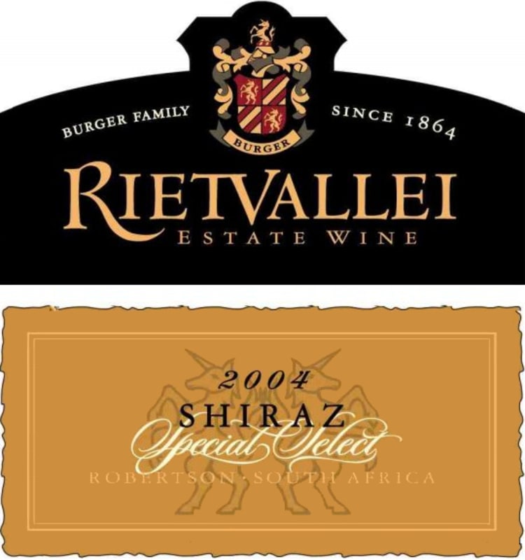 Rietvallei Special Select Shiraz 2004 Front Label