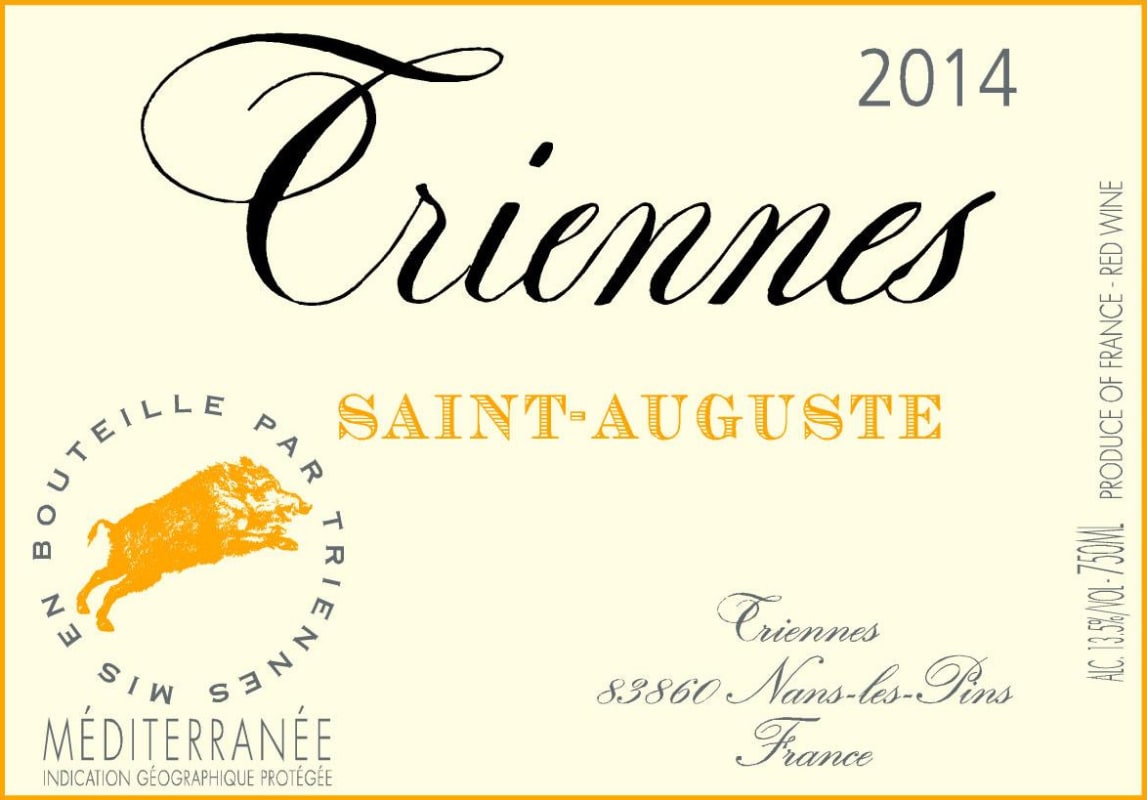 Domaine de Triennes Saint-Auguste 2014 Front Label
