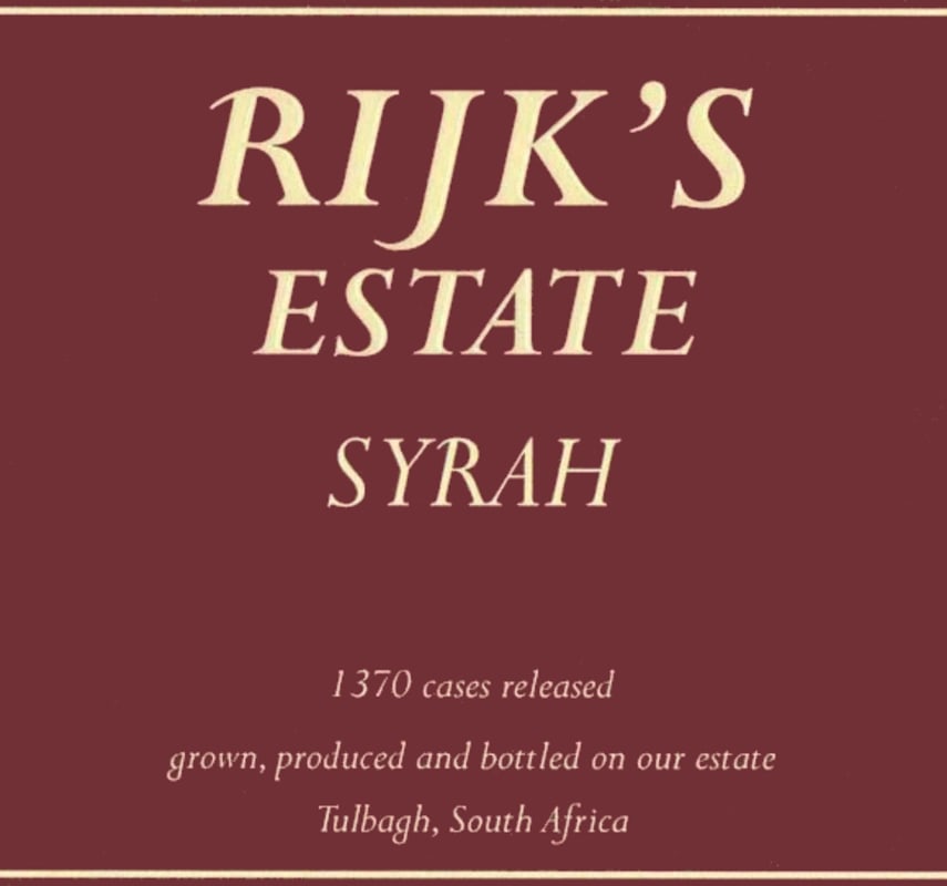Rijk's Private Cellar Tulbagh Estate Syrah 2009 Front Label