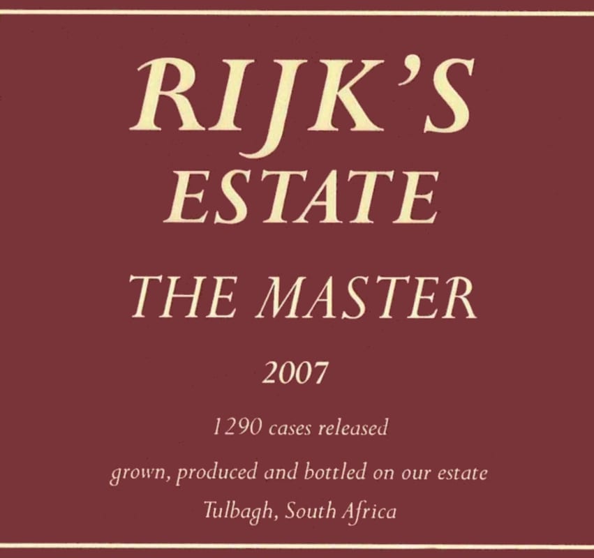 Rijk's Private Cellar The Master 2007 Front Label