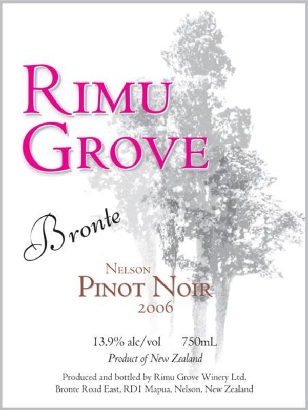 Rimu Grove Winery Bronte Pinot Noir 2006 Front Label