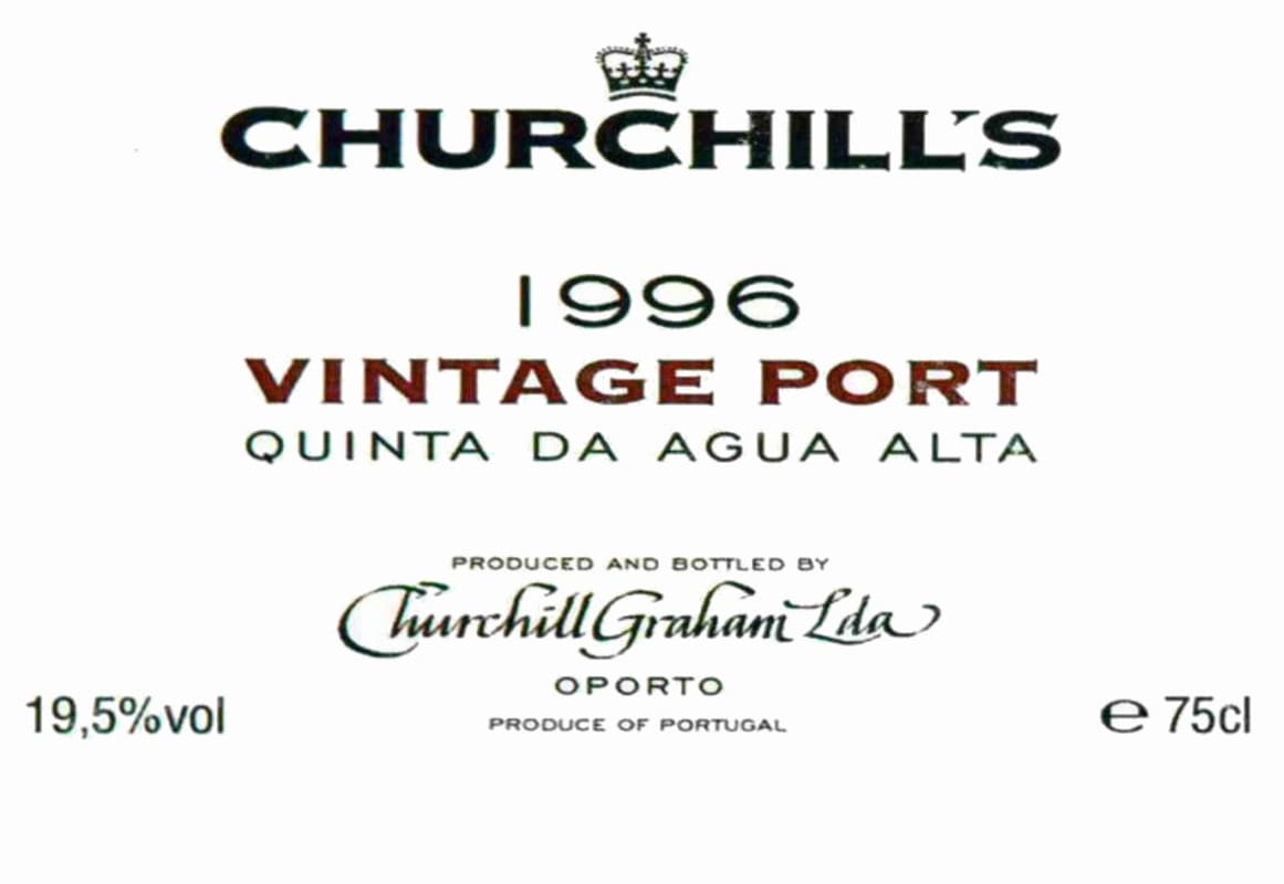 Churchill's Quinta da Agua Alta Vintage Port 1996 Front Label