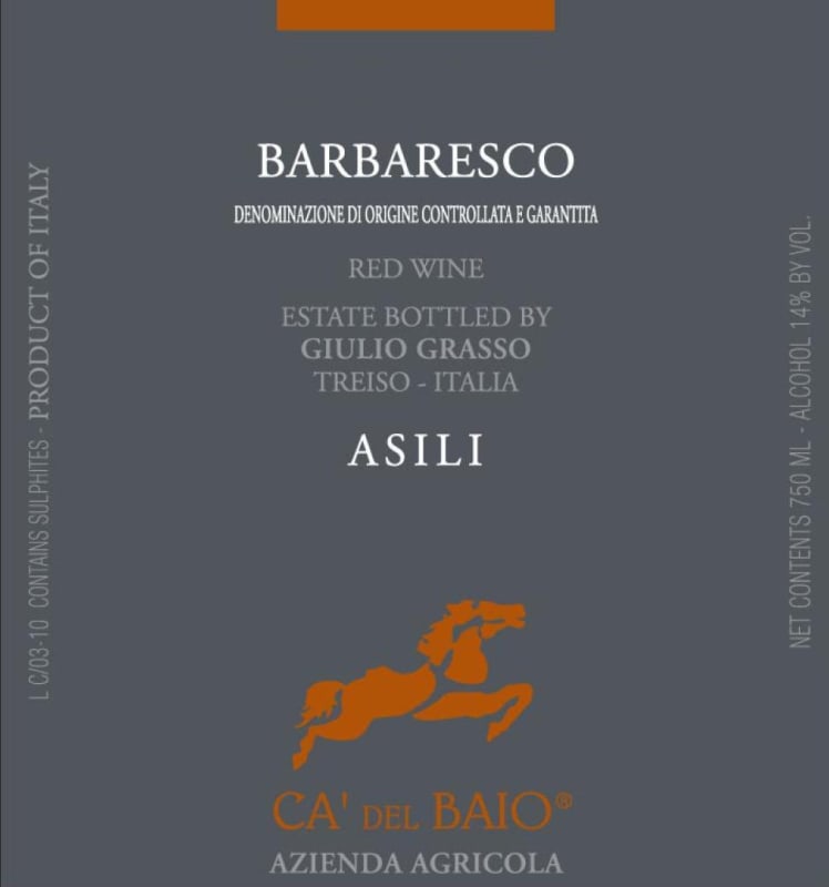 Ca' del Baio Barbaresco Asili 2012 Front Label