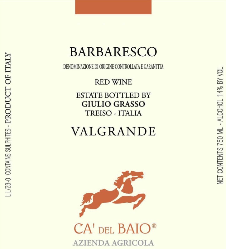 Ca' del Baio Barbaresco Valgrande 2012 Front Label