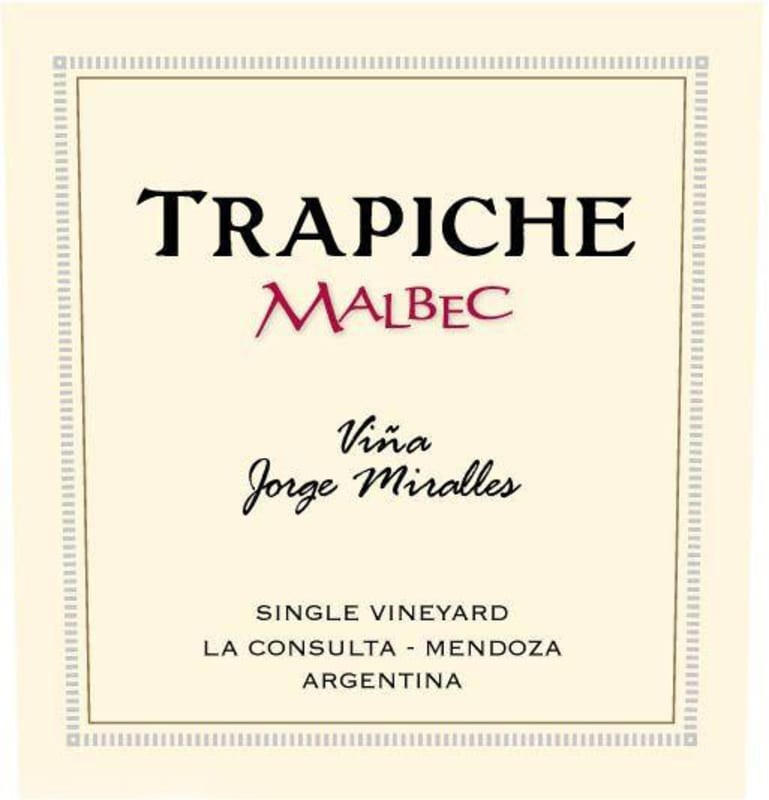 Trapiche Vina Jorge Miralles Malbec 2009 Front Label