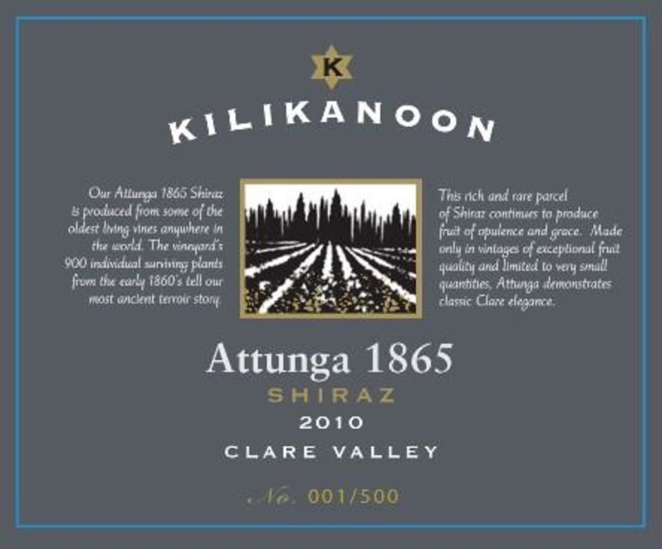 Kilikanoon Attunga 1865 Shiraz 2010 Front Label