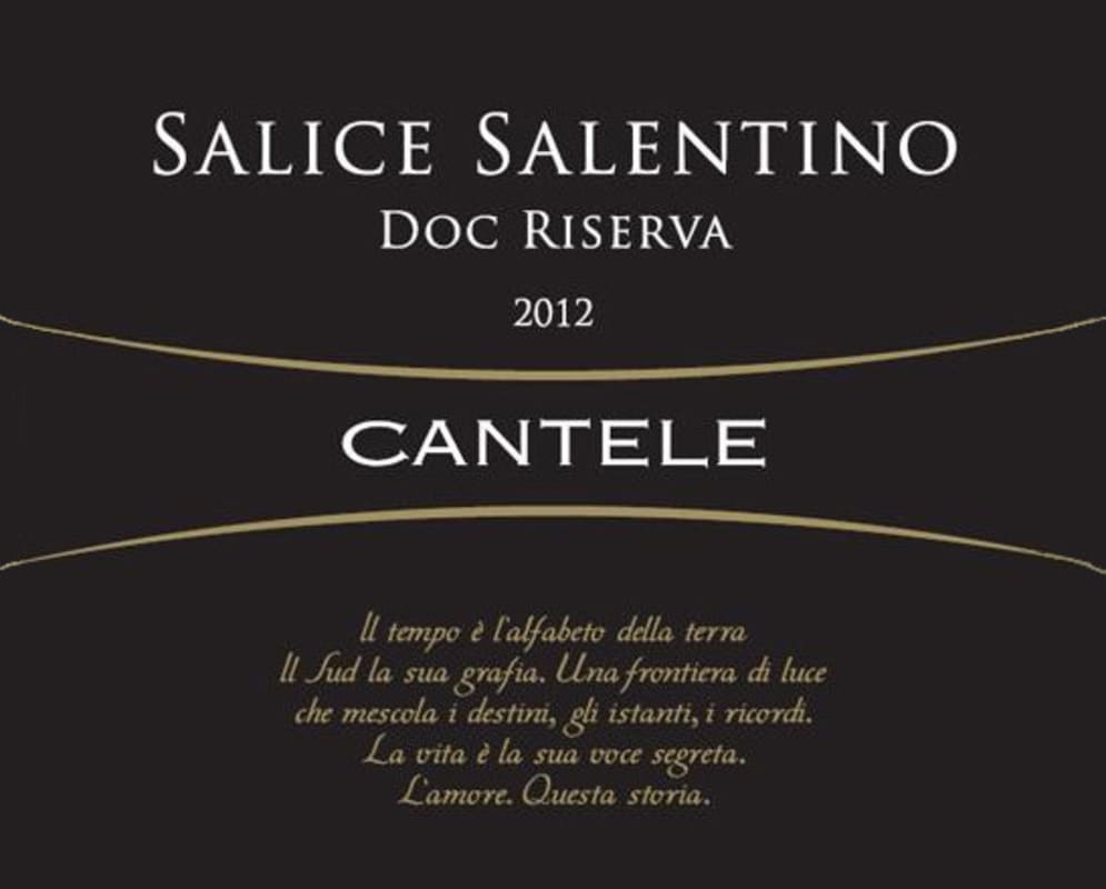 Cantele Salice Salentino Riserva 2012 Front Label
