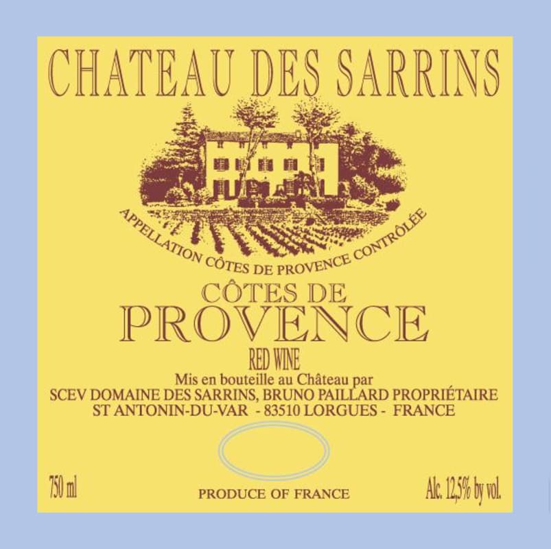 Chateau des Sarrins Cotes de Provence Rouge 2010 Front Label