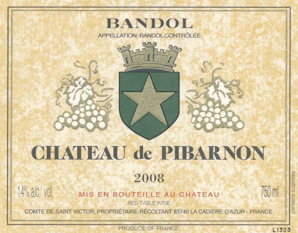 Chateau de Pibarnon Bandol Rouge 2008 Front Label