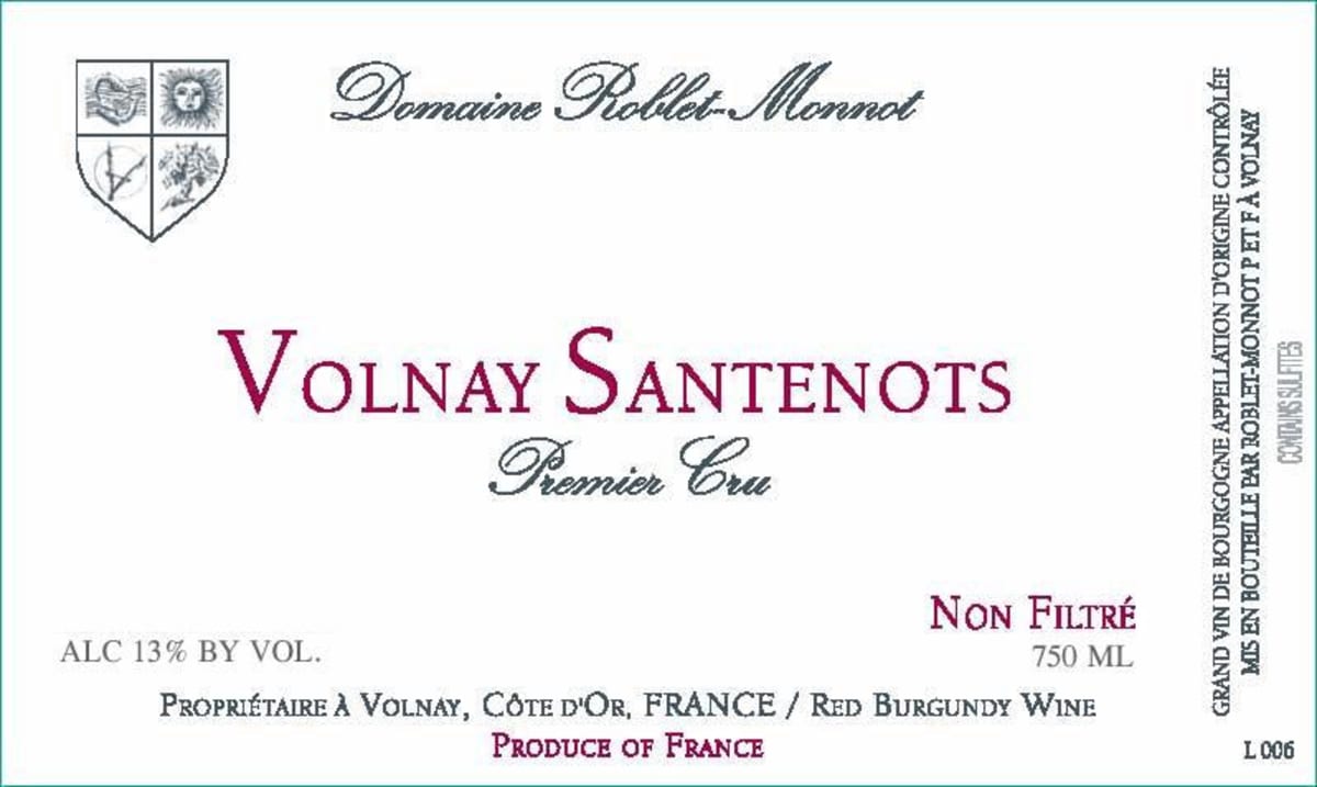 Roblet-Monnot Volnay Santenots Premier Cru 2011 Front Label