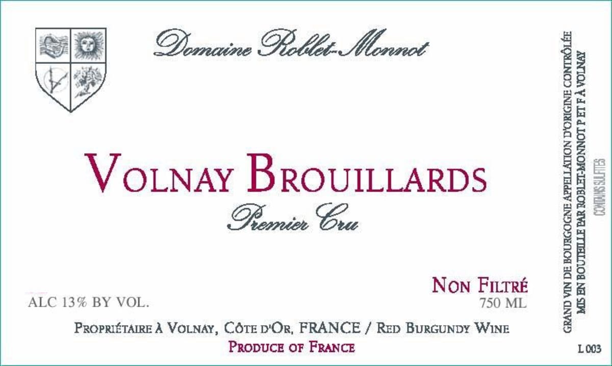Roblet-Monnot Volnay Les Brouillards Premier Cru 2011 Front Label