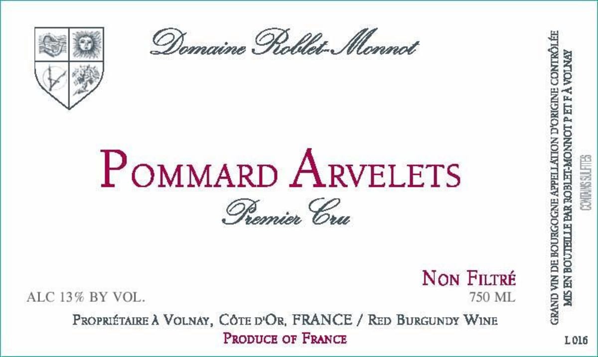 Roblet-Monnot Pommard Les Arvelets Premier Cru 2012 Front Label