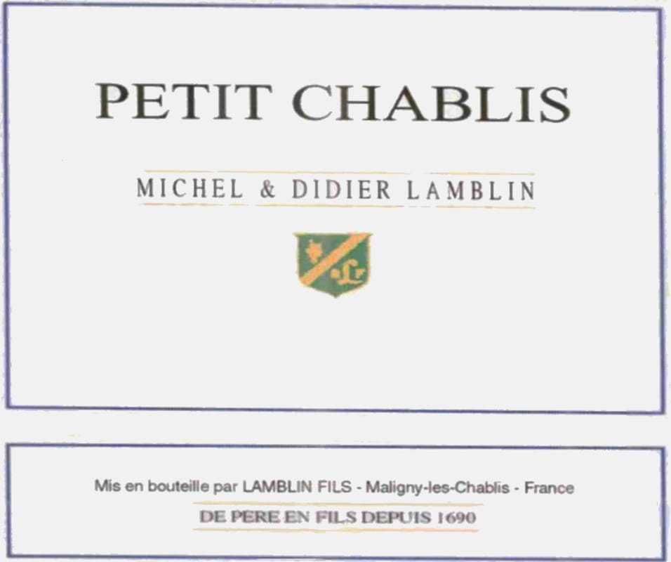 Lamblin et Fils Petit Chablis 2013 Front Label