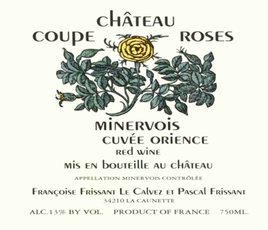Chateau Coupe Roses Minervois Cuvee Orience 2010 Front Label