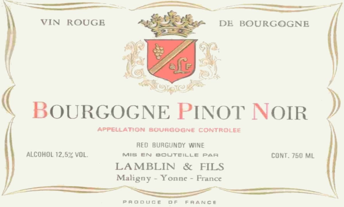 Lamblin et Fils Bourgogne Pinot Noir 2013 Front Label