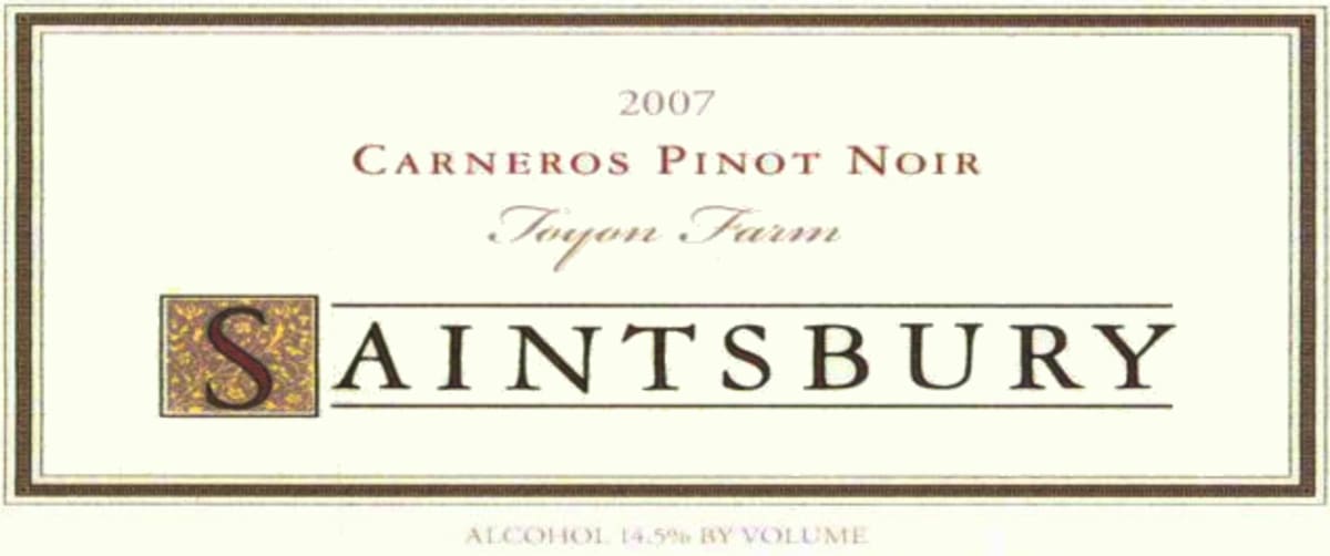 Saintsbury Toyon Farm Pinot Noir 2007 Front Label