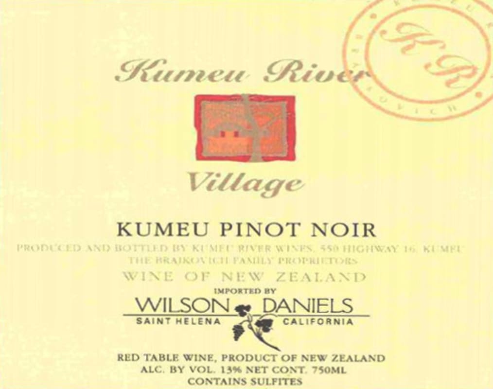 Kumeu River Village Pinot Noir 2012 Front Label