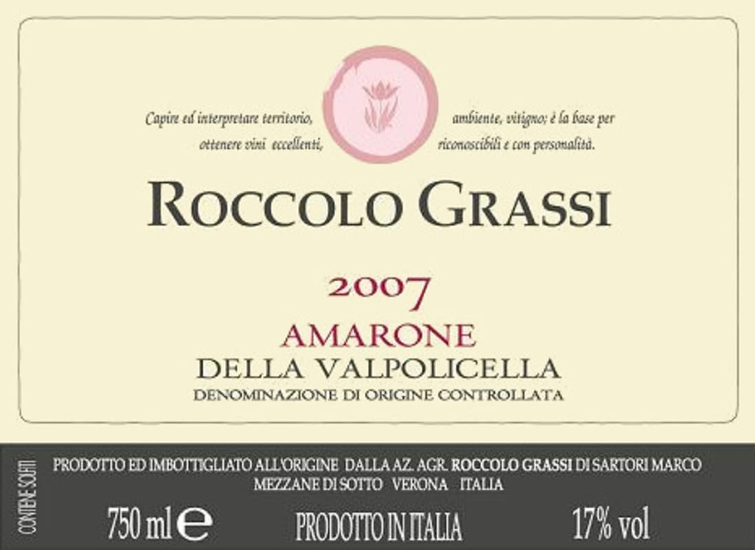 Roccolo Grassi Amarone della Valpolicella 2007 Front Label