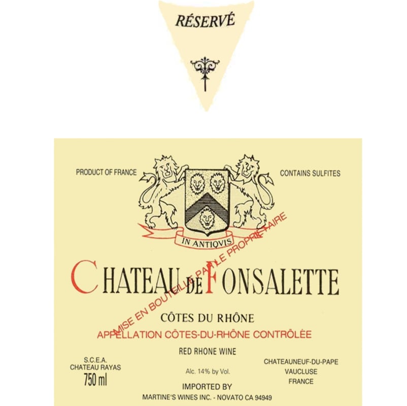Chateau Rayas Cotes du Rhone Fonsalette Reserve 2003 Front Label