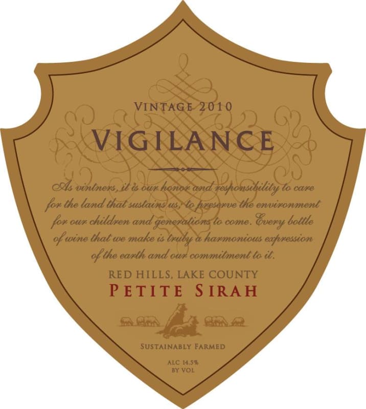 Vigilance Petite Sirah 2010 Front Label