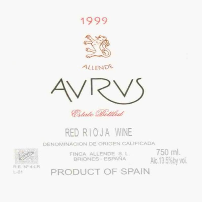 Finca Allende Rioja Aurus 1999 Front Label