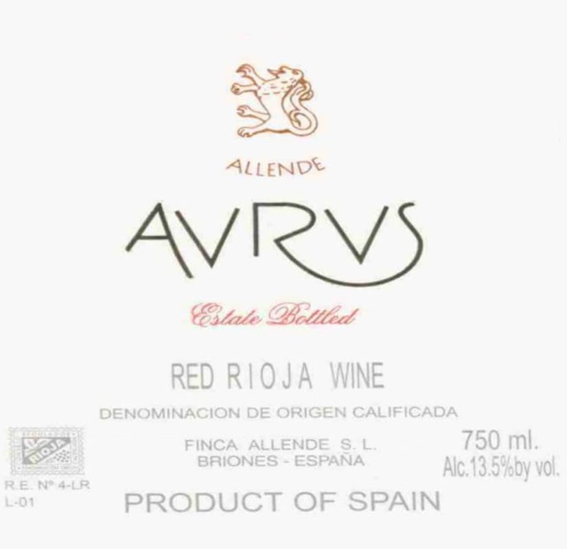 Finca Allende Rioja Aurus 2004 Front Label