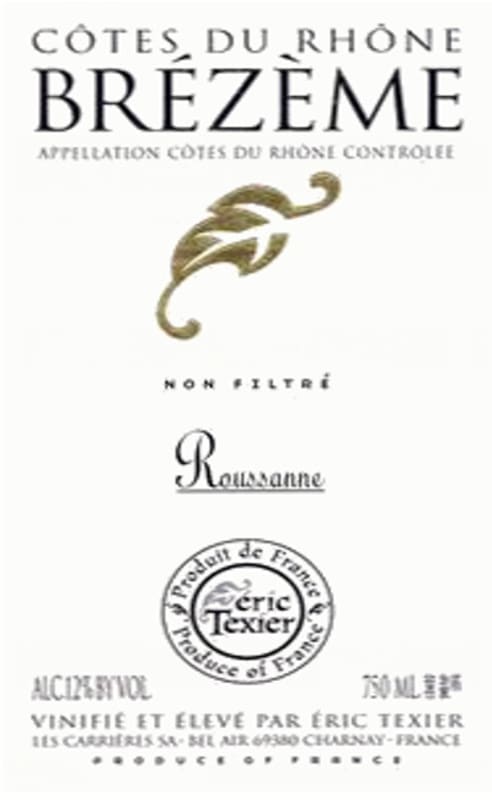 Eric Texier Brezeme Roussanne 2013 Front Label