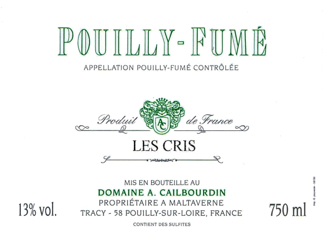 Domaine Cailbourdin Pouilly-Fume Les Cris 2012 Front Label