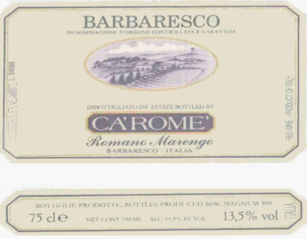 Ca' Rome Barbaresco Romano Marengo 2010 Front Label