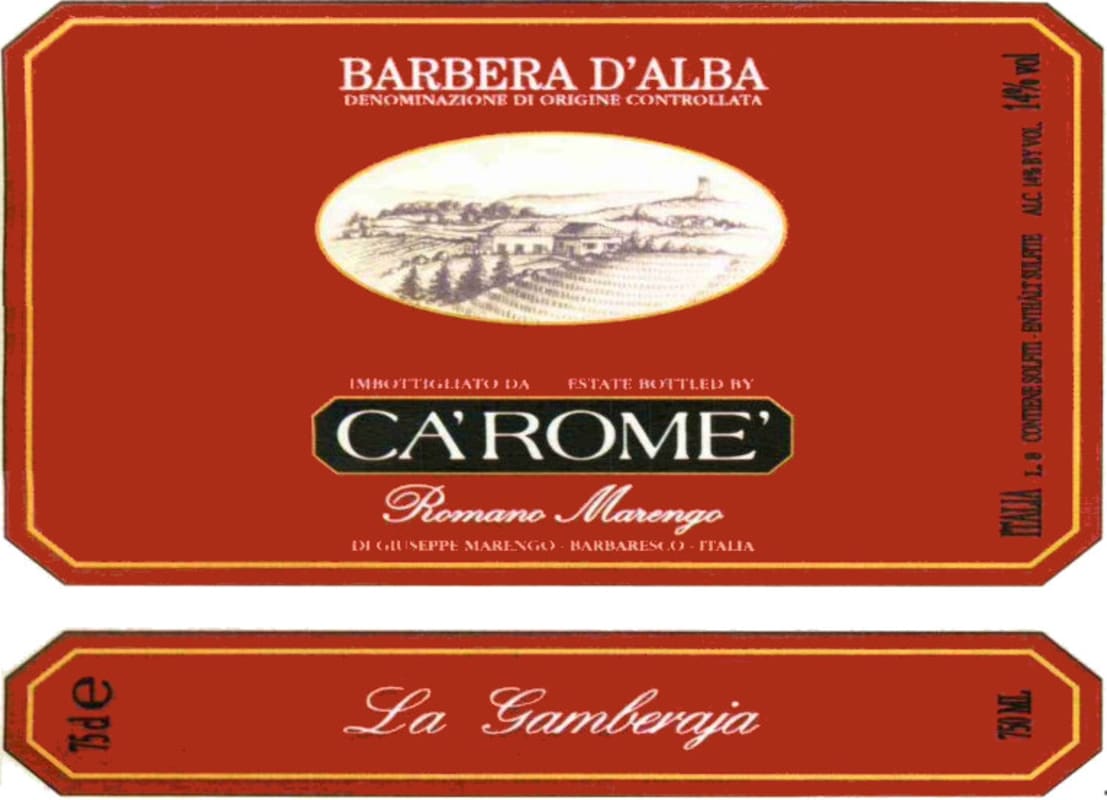 Ca' Rome Barbera d'Alba La Gamberaja 2011 Front Label