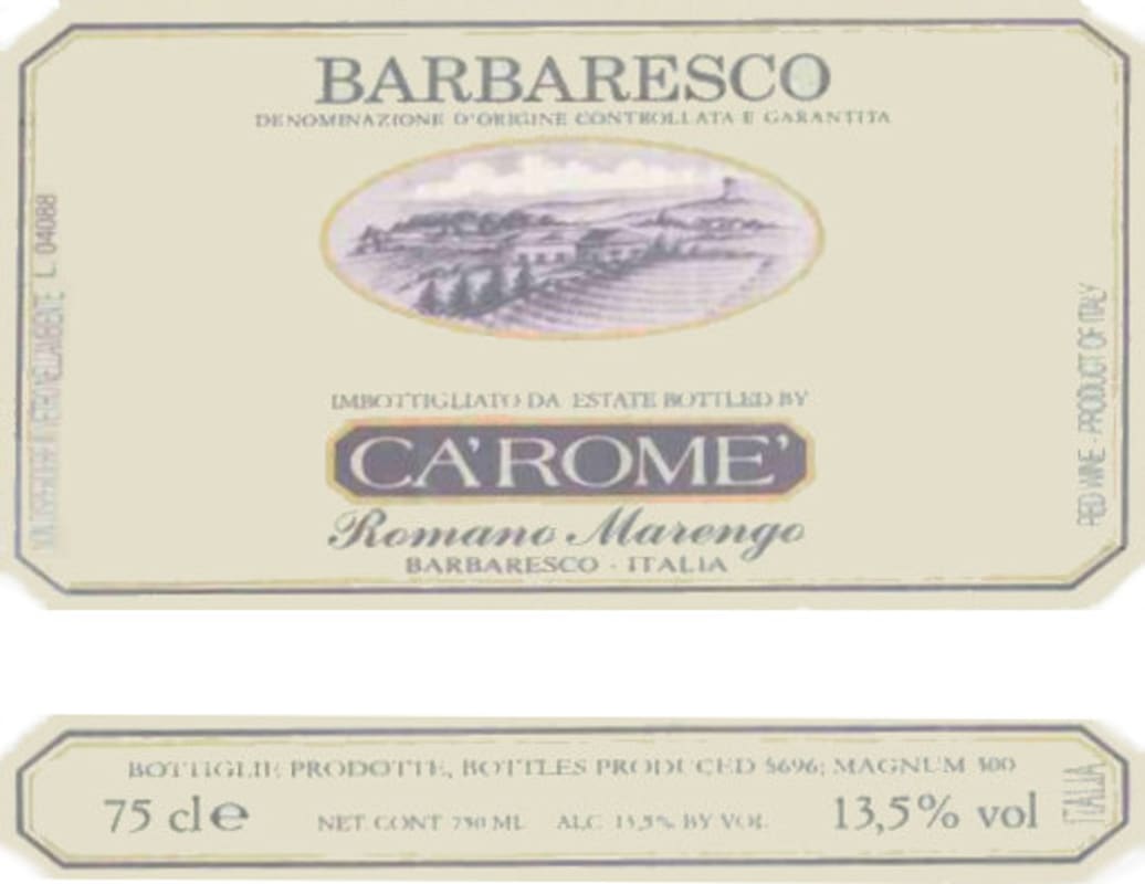 Ca' Rome Barbaresco Romano Marengo 2003 Front Label