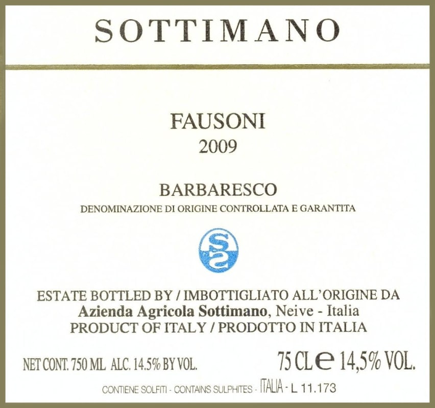 Sottimano Barbaresco Fausoni 2009 Front Label