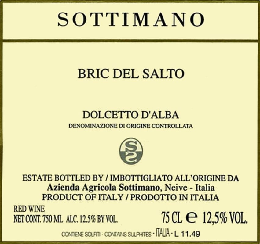 Sottimano Dolcetto d'Alba Bric del Salto 2012 Front Label