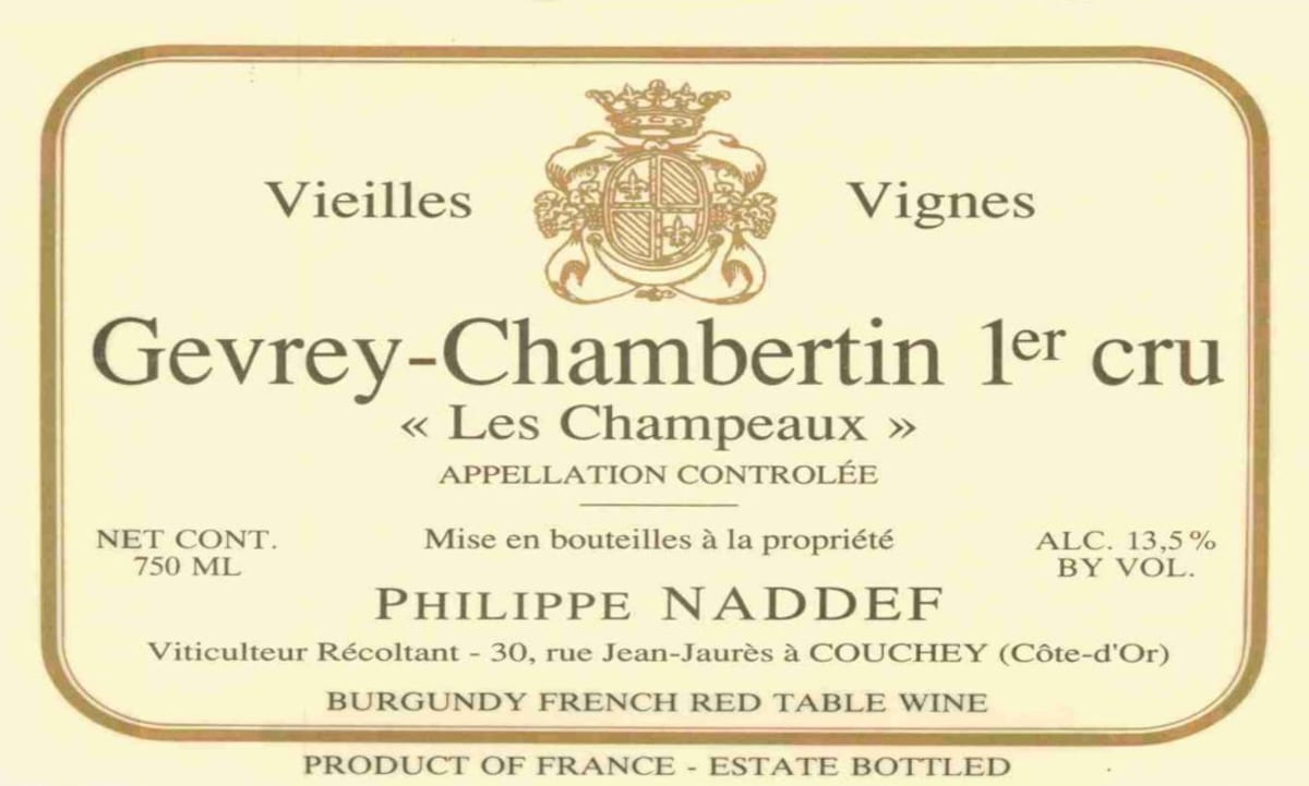 Philippe Naddef Gevrey-Chambertin Les Champeaux Premier Cru 1999 Front Label