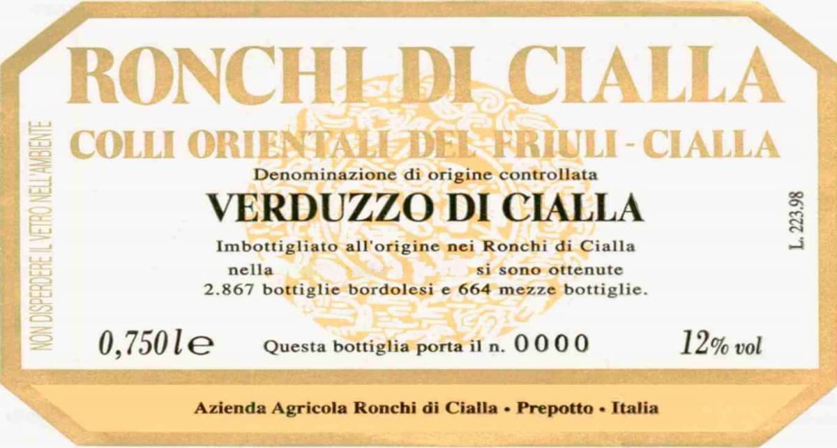 Ronchi di Cialla Colli Orientali del Friuli Cialla Verduzzo 2003 Front Label