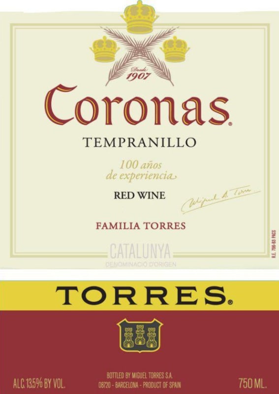 Familia Torres Coronas Tempranillo 2009 Front Label