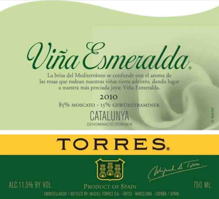 Torres Vina Esmeralda 2010 Front Label