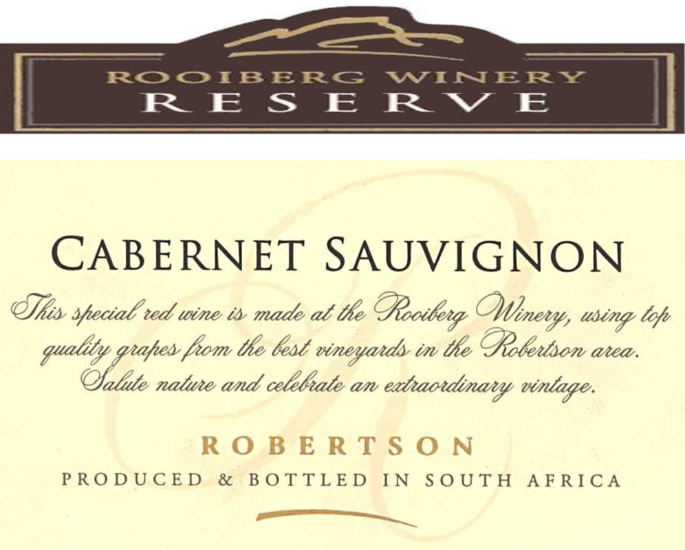 Rooiberg Winery Reserve Cabernet Sauvignon 2009 Front Label