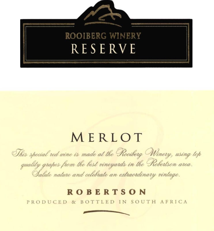 Rooiberg Winery Robertson Reserve Merlot 2010 Front Label