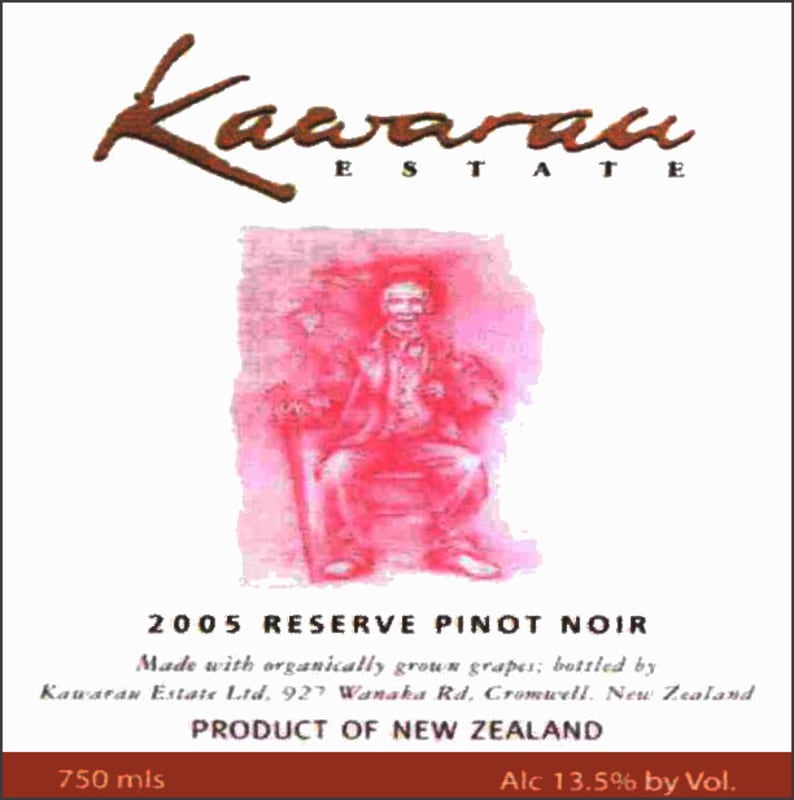 Kawarau Estate Reserve Pinot Noir 2005 Front Label
